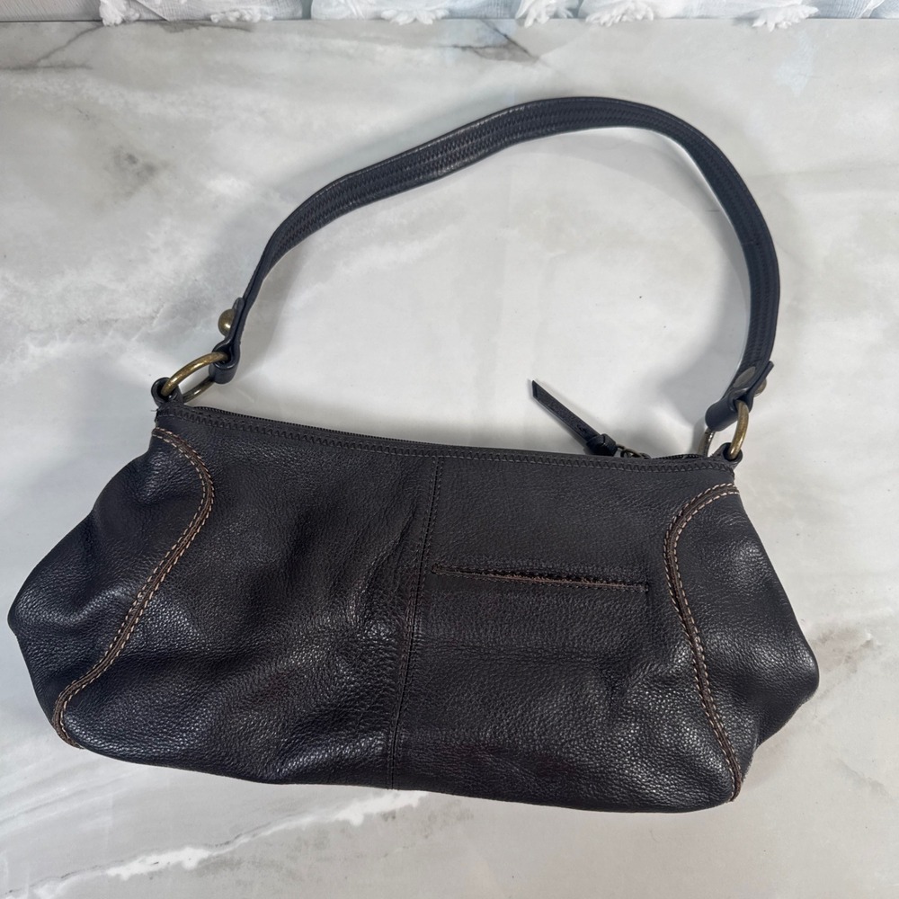 The Sak Dark Brown Pebbled Leather Handbag‎ Purse Contrast Stitching Minimalist - Picture 5 of 12